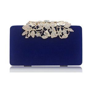 CLUTCH with Flower Closure Rhinestone Crystal Navy